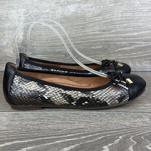 Vionic Minna Boa Women’s Sz 7.5 Black Tan Python Print Slip On Ballet Flats